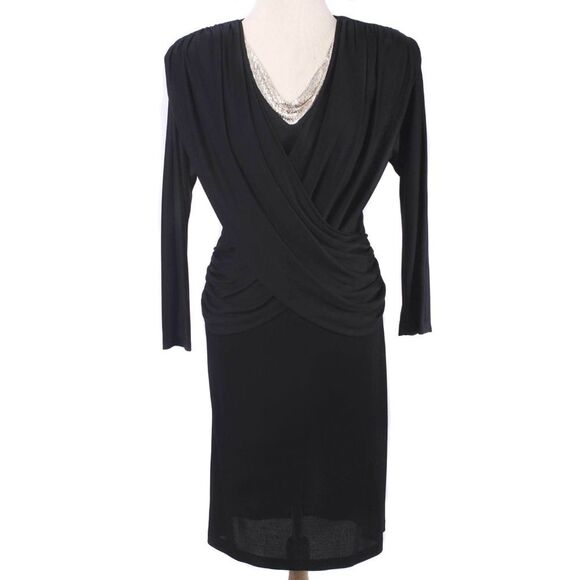 Vintage CARTERET 80s Black Sheath Cocktail Dress with Metal Mesh Neckline Sz 10 - Picture 2 of 6